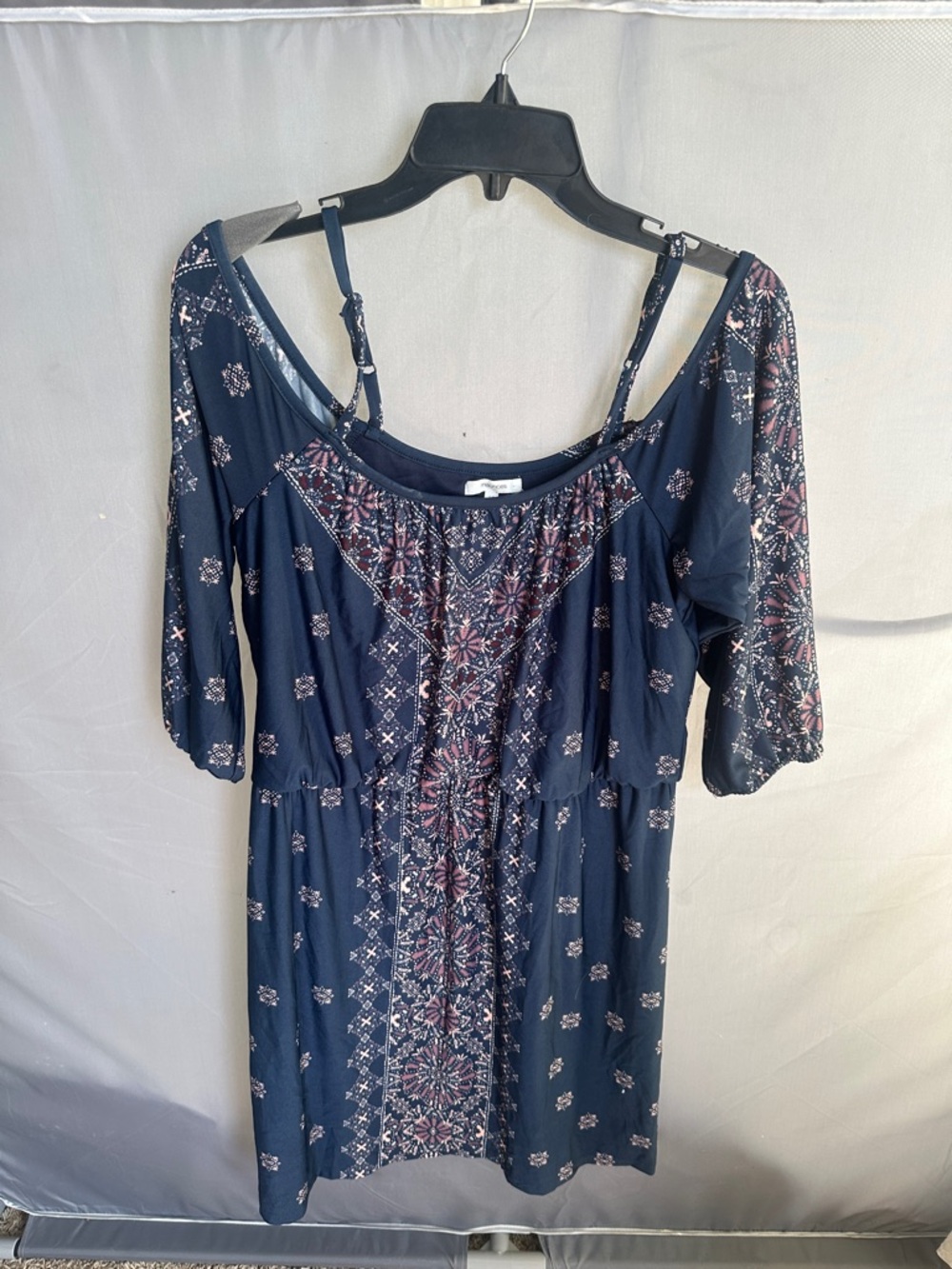Maurices Navy Printed Cold-Shoulder Dress with Straps
